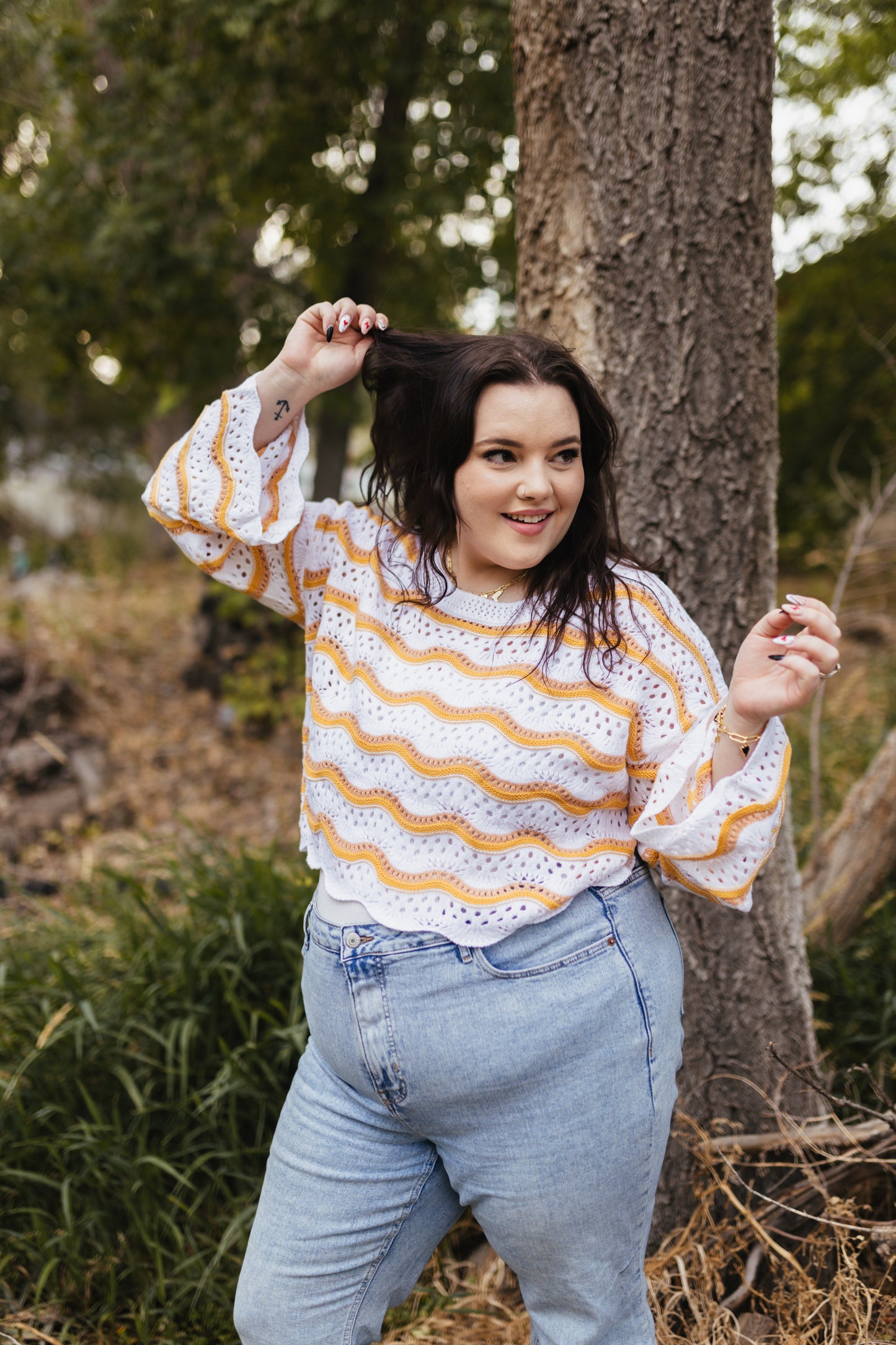 Tri-Color Hollow Sweater