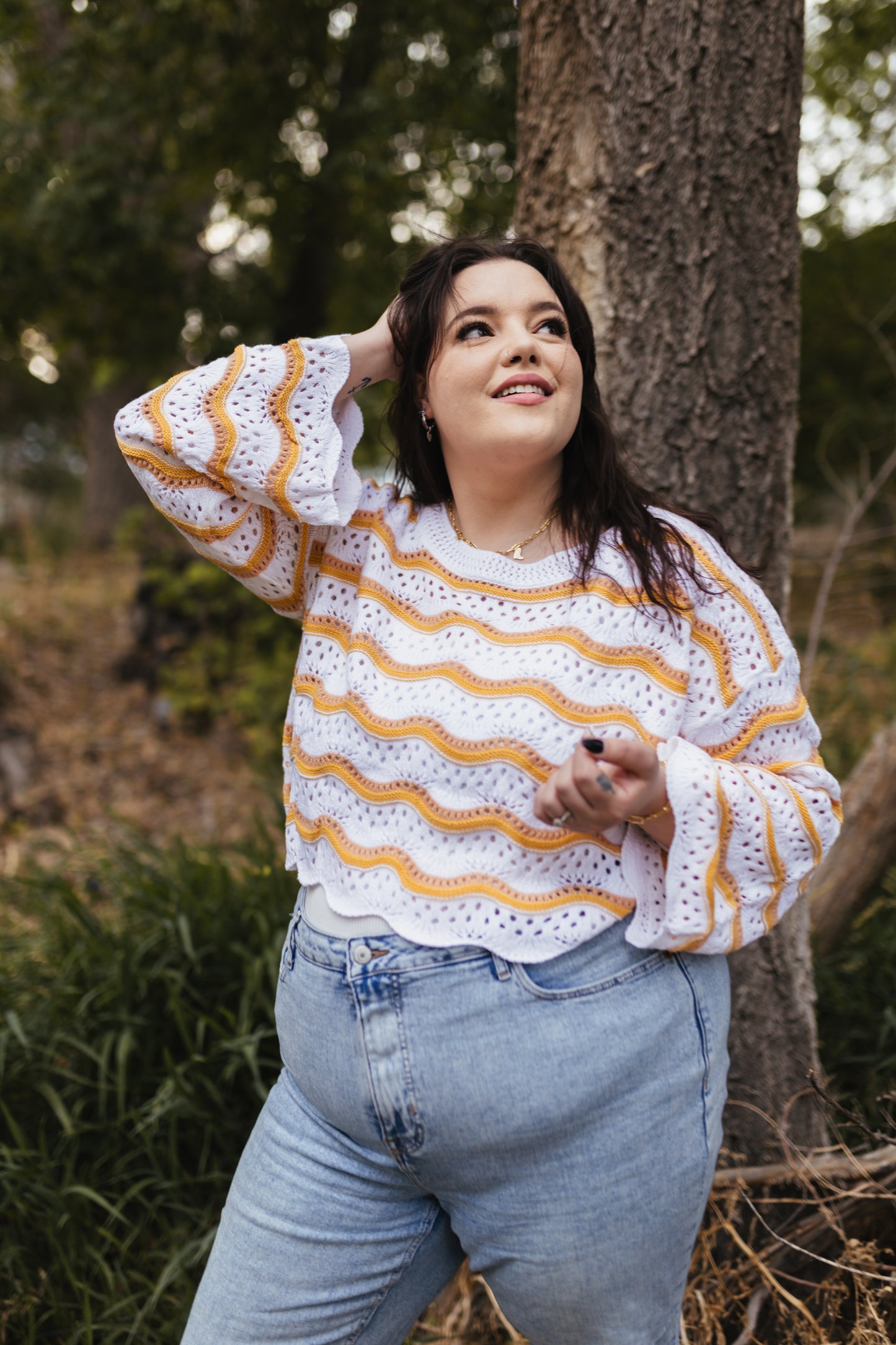 Tri-Color Hollow Sweater