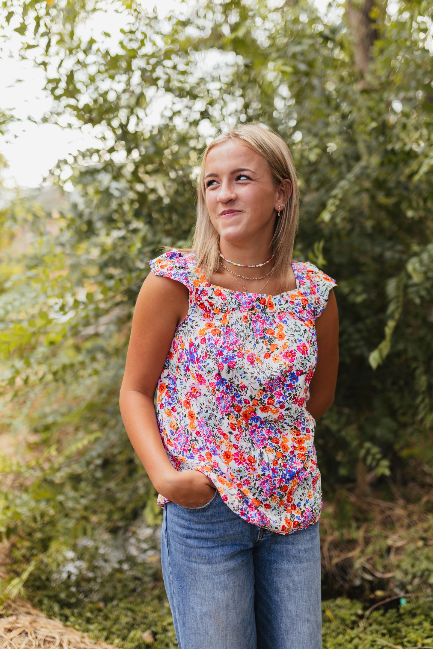 Floral Flutter Sleeve Tank