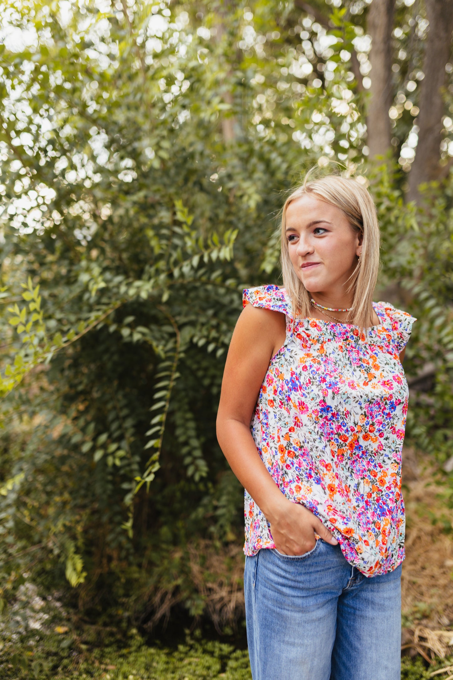 Floral Flutter Sleeve Tank