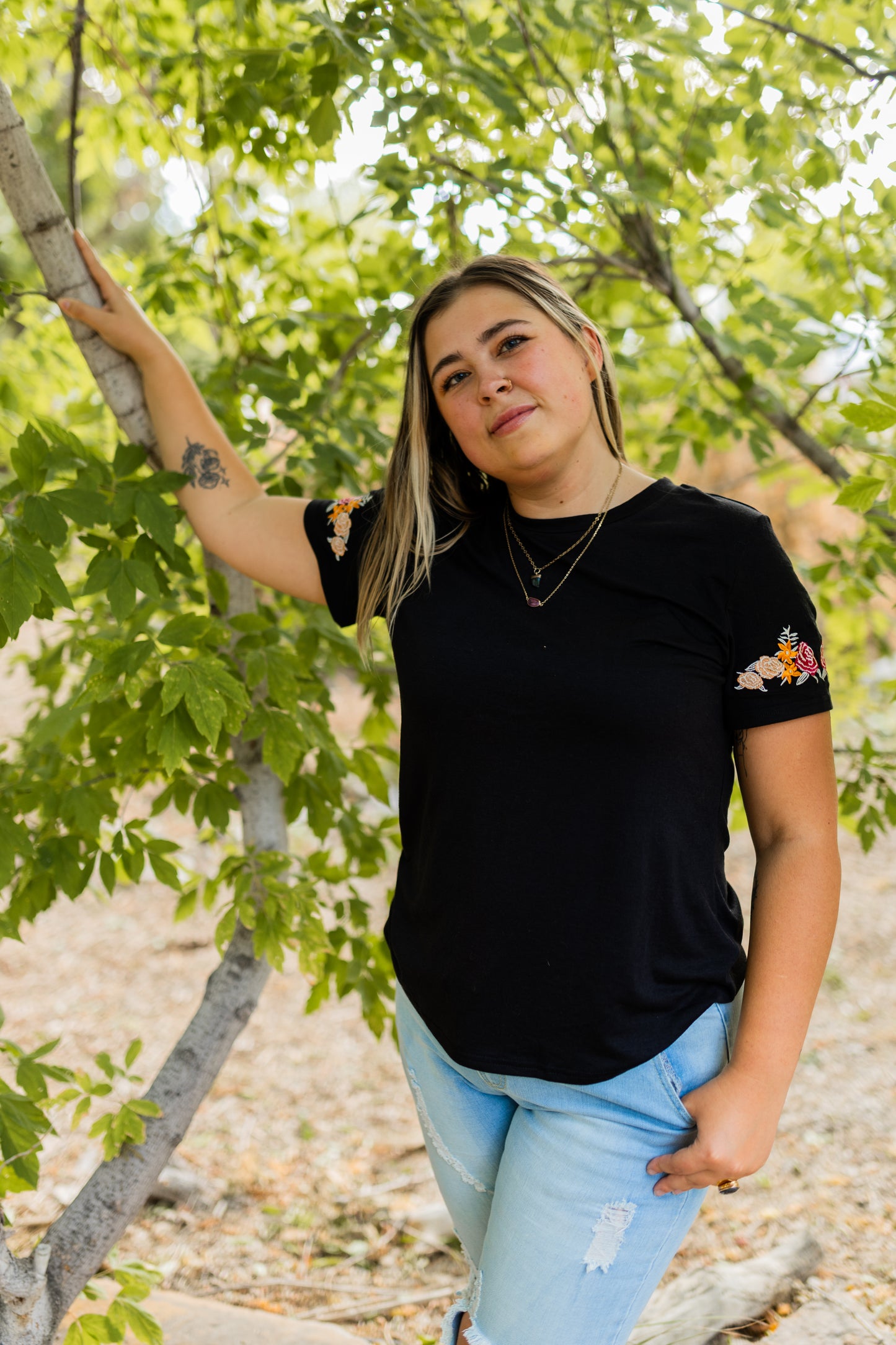 Floral Embroidered Short Sleeve Top