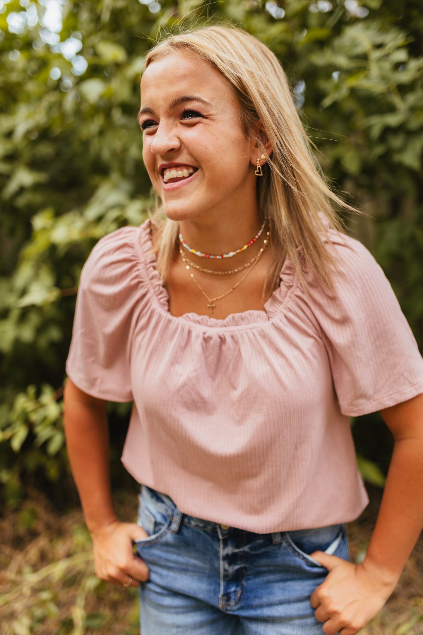 Pink Relaxed Off-Shoulder Top