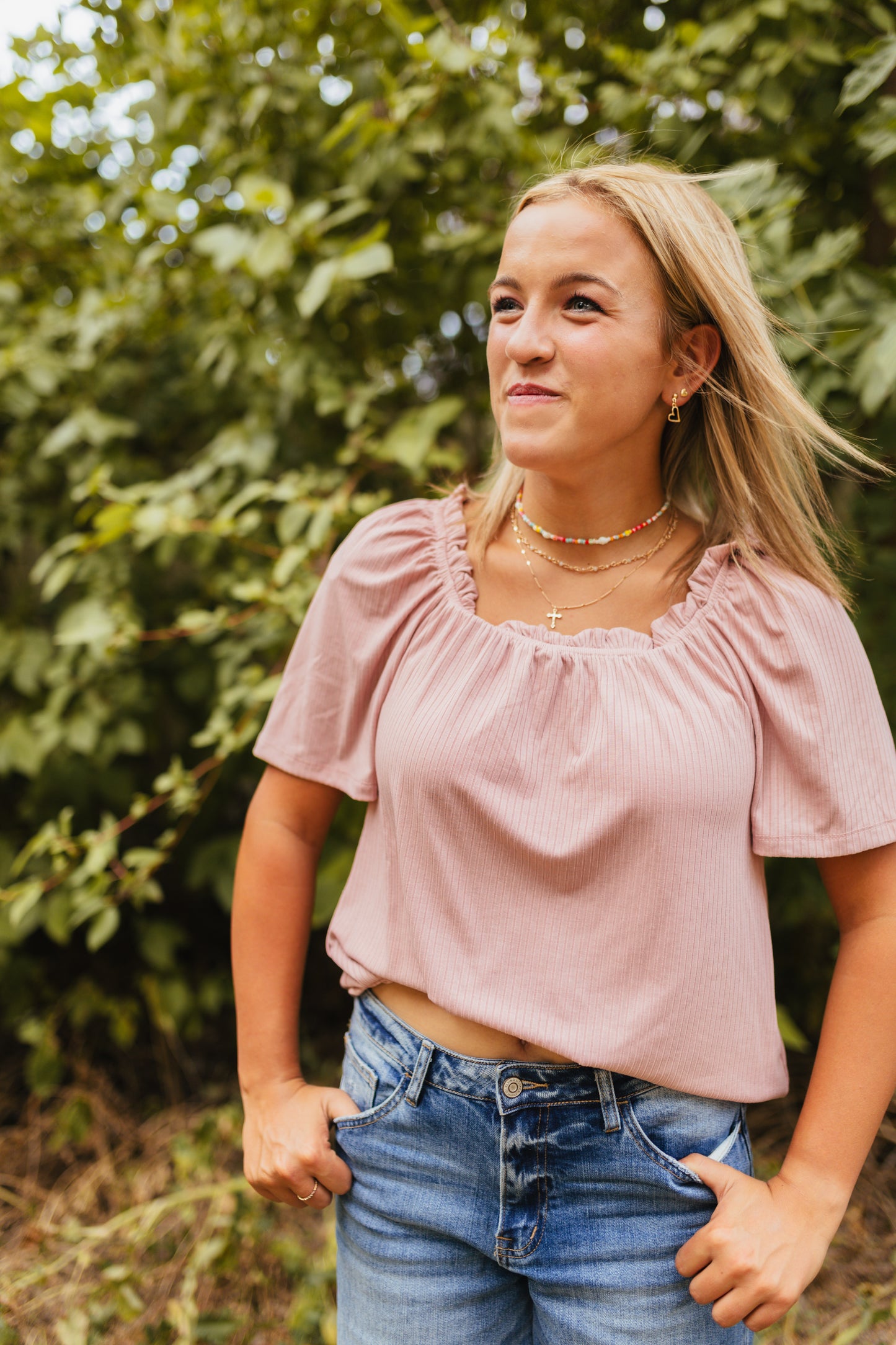 Pink Relaxed Off-Shoulder Top